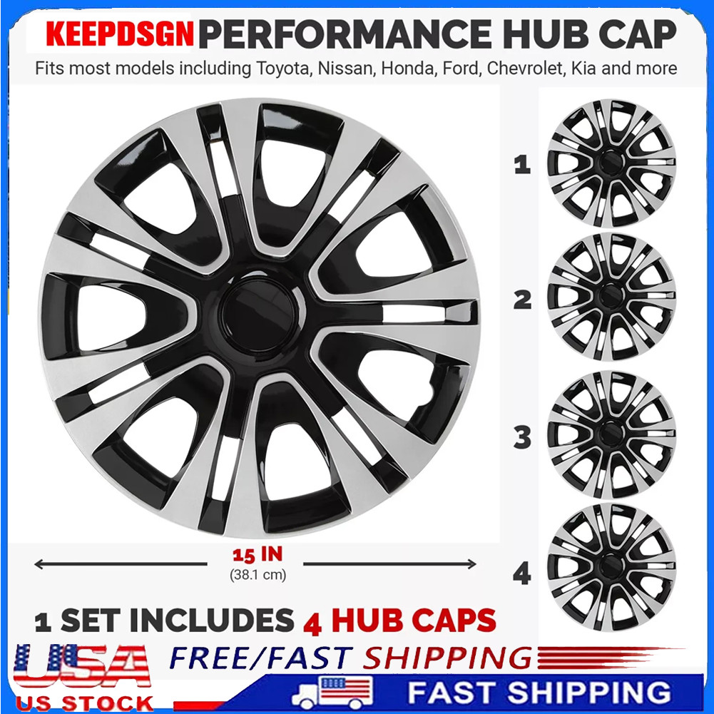15" Set of 4 Wheel Covers Snap On Hubcaps Full Hub Caps fit R15 Tire & Steel Rim