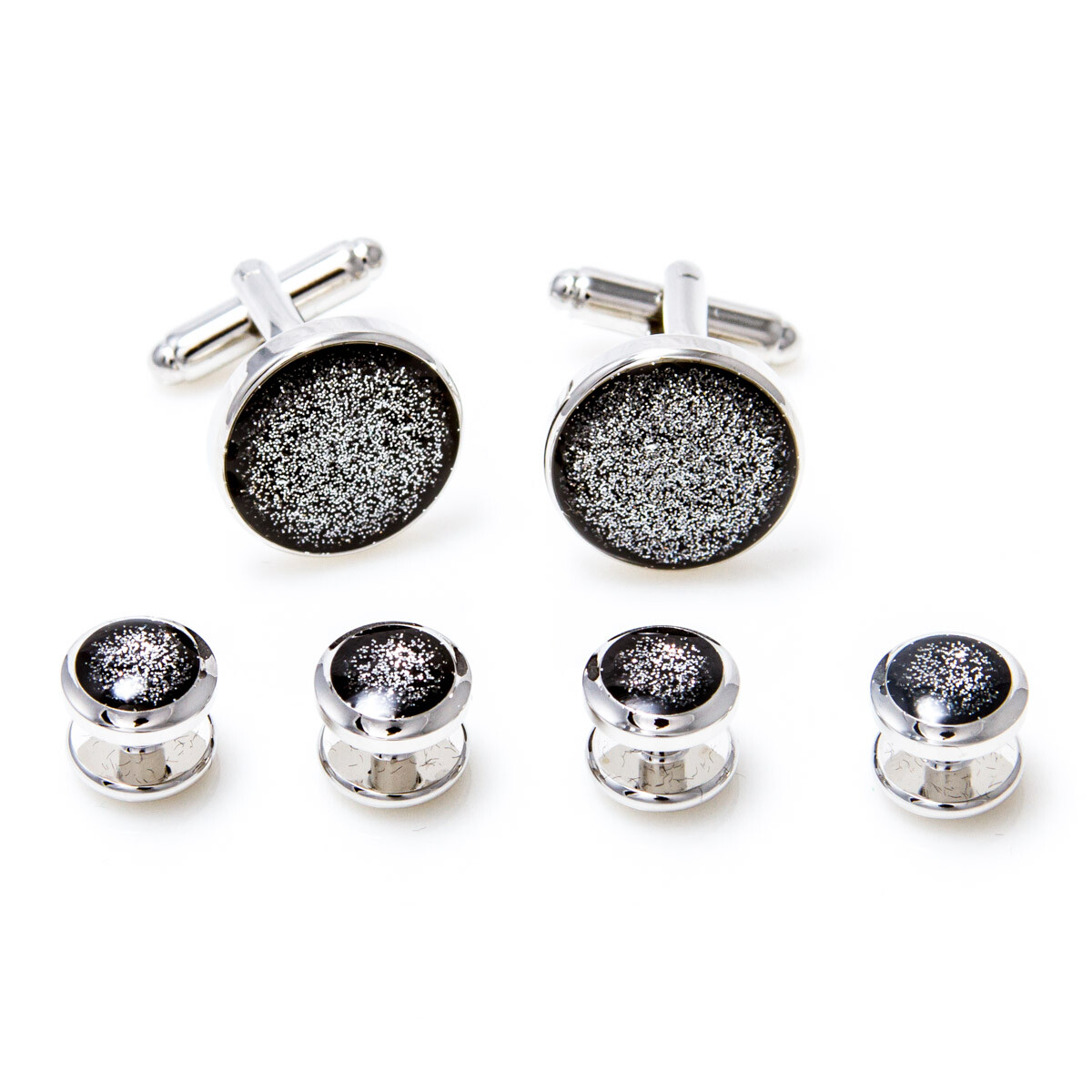 MRCUFF Black Diamond Dust Tuxedo Cufflinks & Studs Set bulk packed
