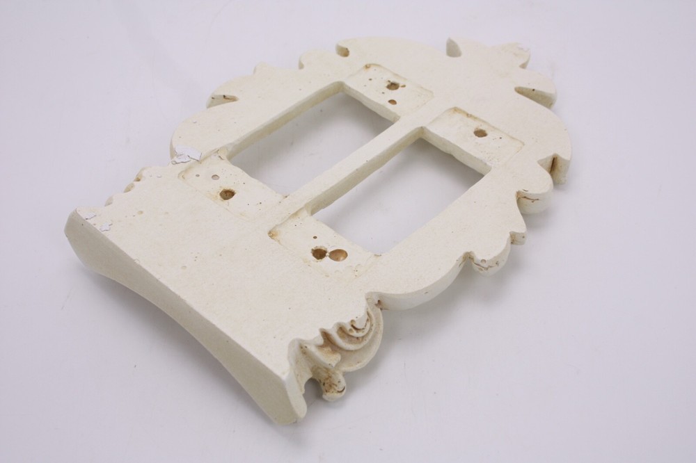 Composite 3D Antique Style Double White Dimmer Light Switch Plate Fleur de Lis