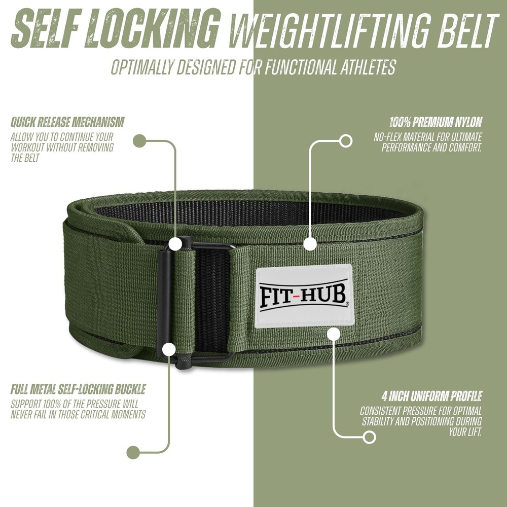 Self-Locking Nylon Weight Lifting Belt with Straps- Powerlifting - Deadlifting