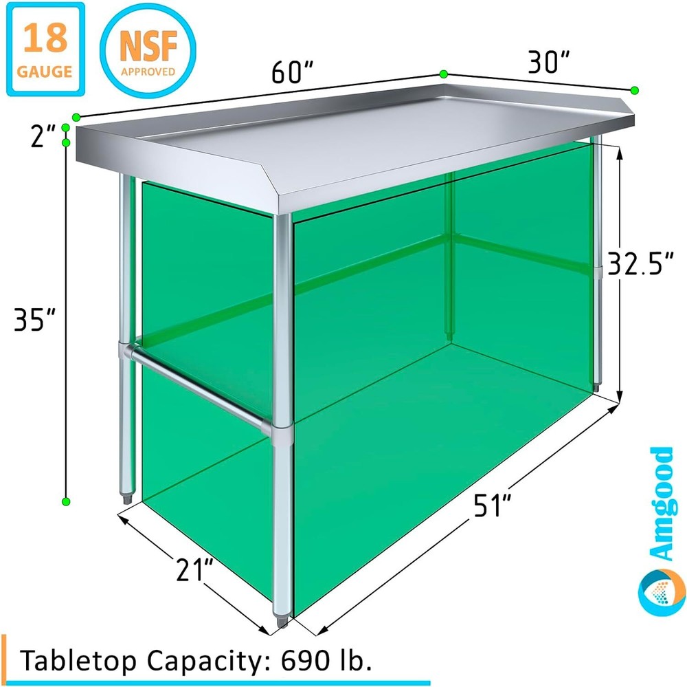 Commercial Stainless Steel Work Table Open Base with Backsplash and Side Guards
