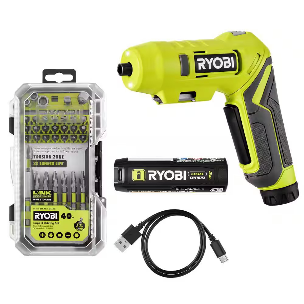 USB Lithium Screwdriver Kit with 2.0 Ah USB Lithium Battery, Charging Cable, and