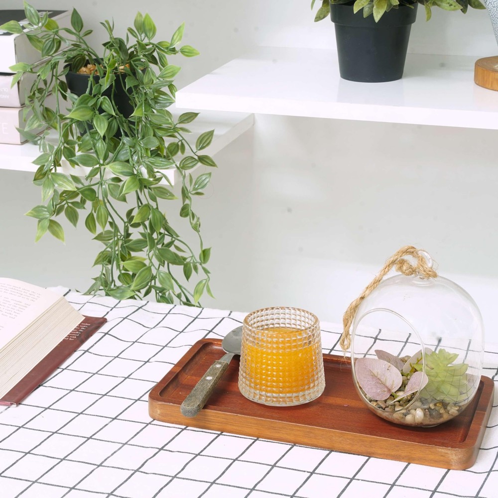 KOLWOVEN Solid Acacia Wood Serving Tray - 3 Pack, 11.8" x 5.9" Rectangular Wo...