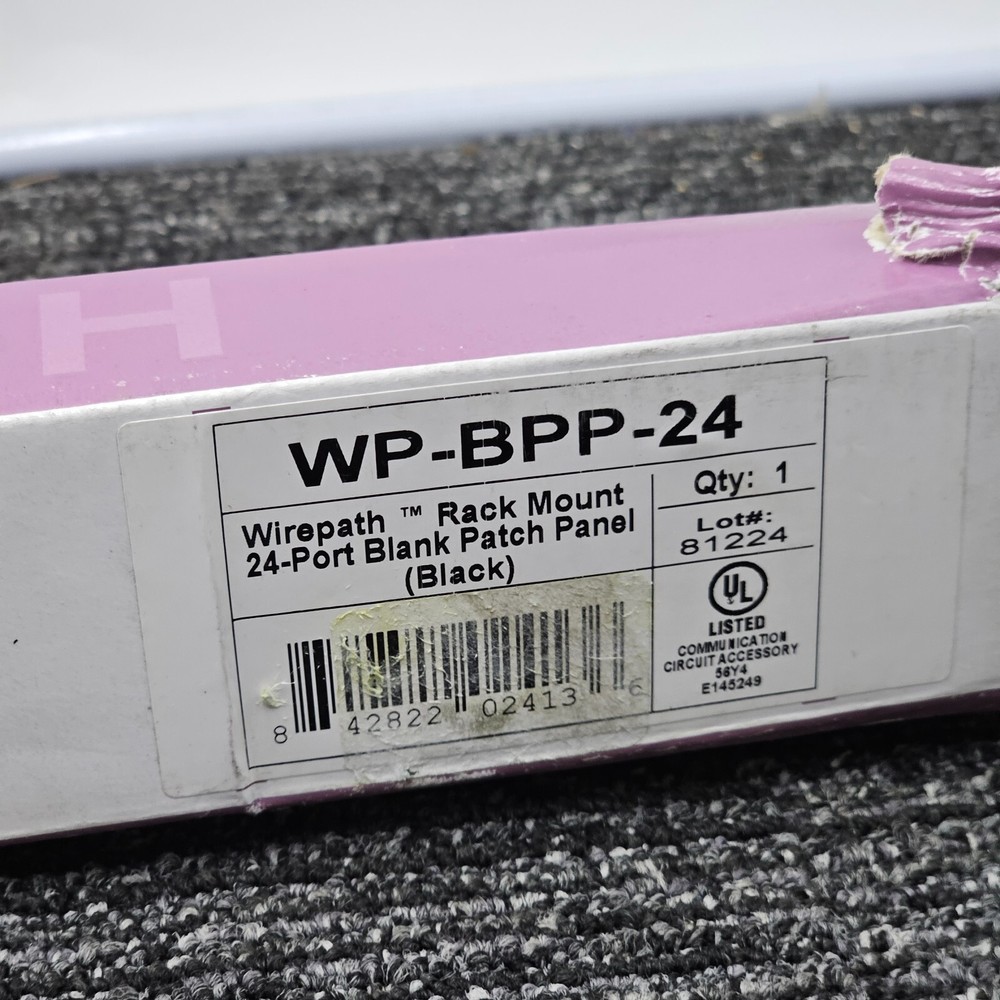 Wirepath WP-BPP-24 Rack Mount 24 Port Blank Patch Panel Black Fits Cat 5e/Cat 6