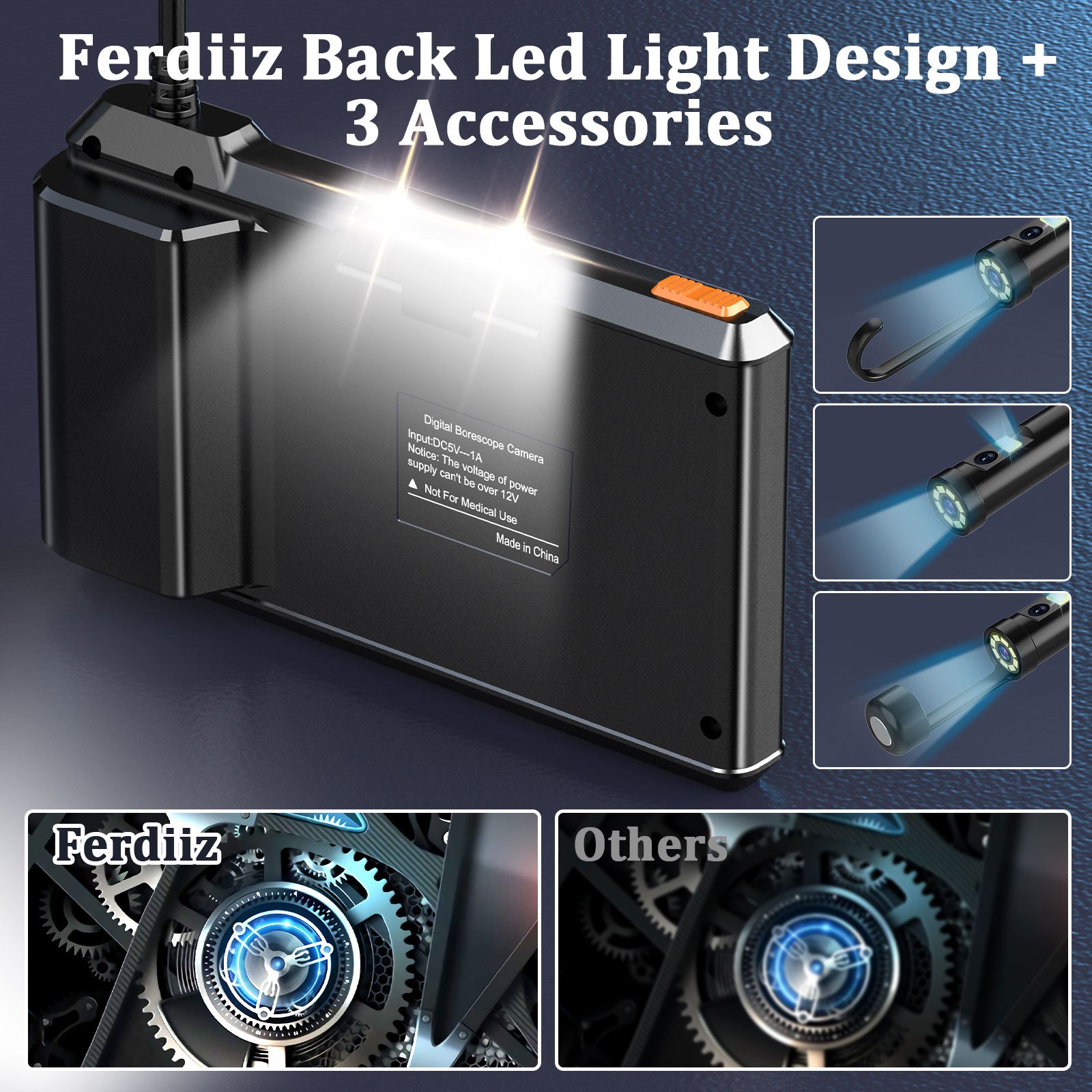 Professional Dual-Lens Borescope - 1920P HD, IP67, 16.4ft for Mechanics & DIY