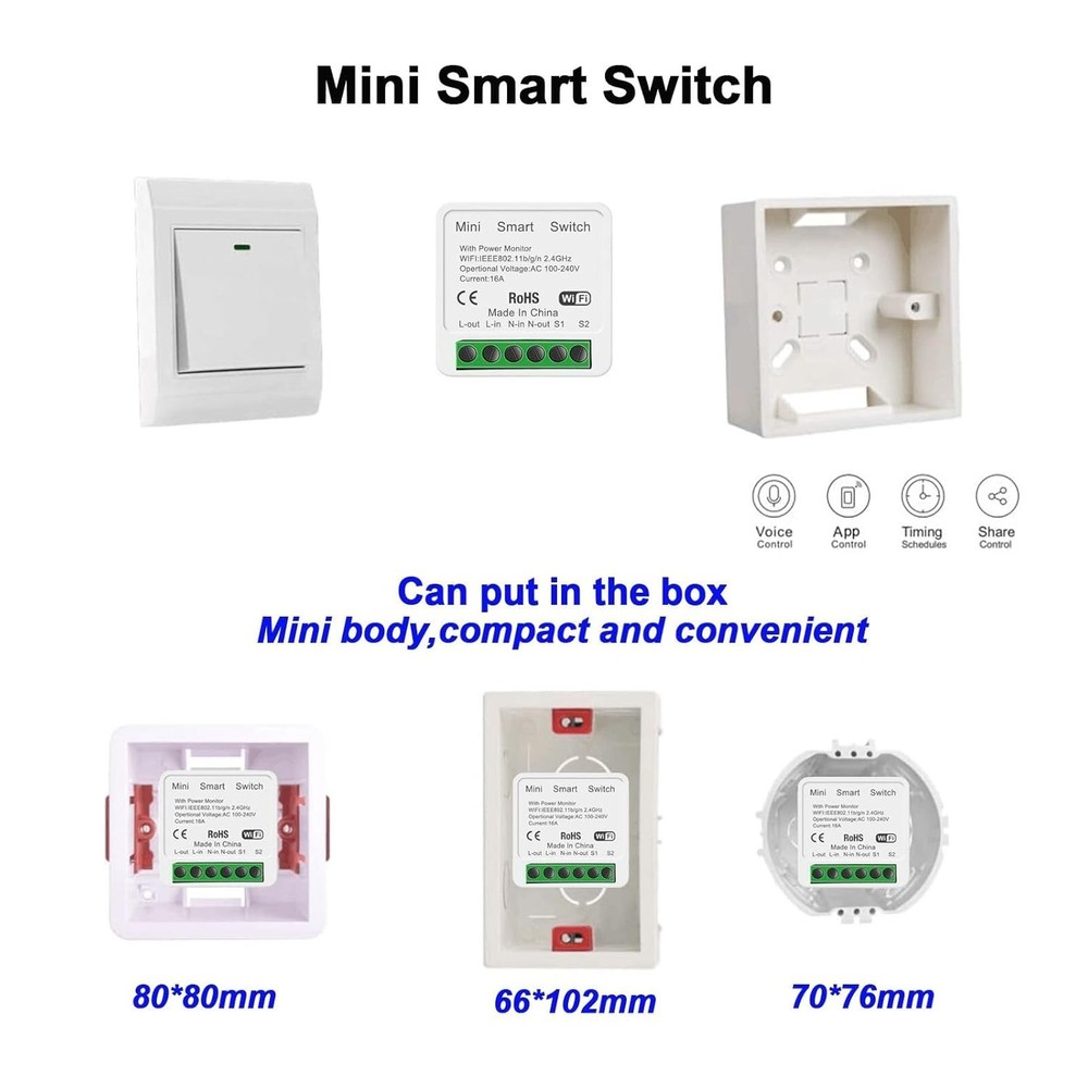 2 PACK - 16 AMP Smart MINI Switch Relay Google Amazon Alexa WIFI