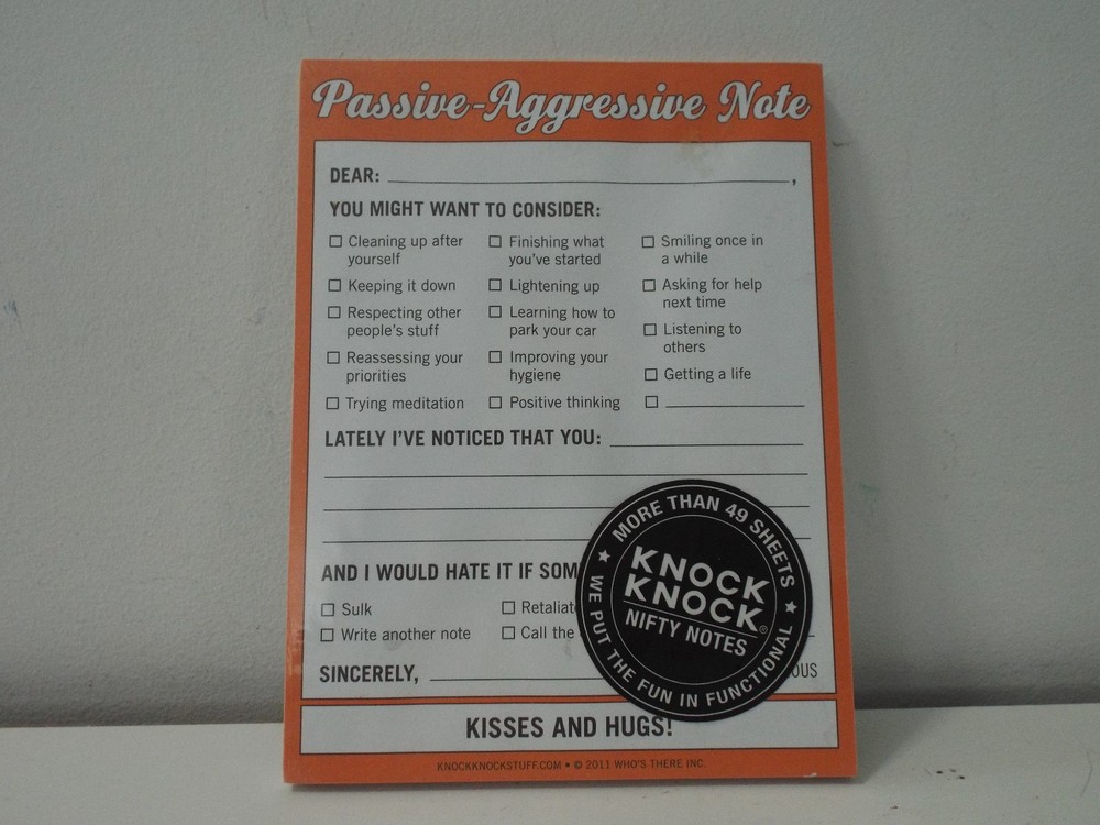 Nifty Notes "Passive-Aggressive" 49+ Page Funny Novelty Notepad (New, Sealed)