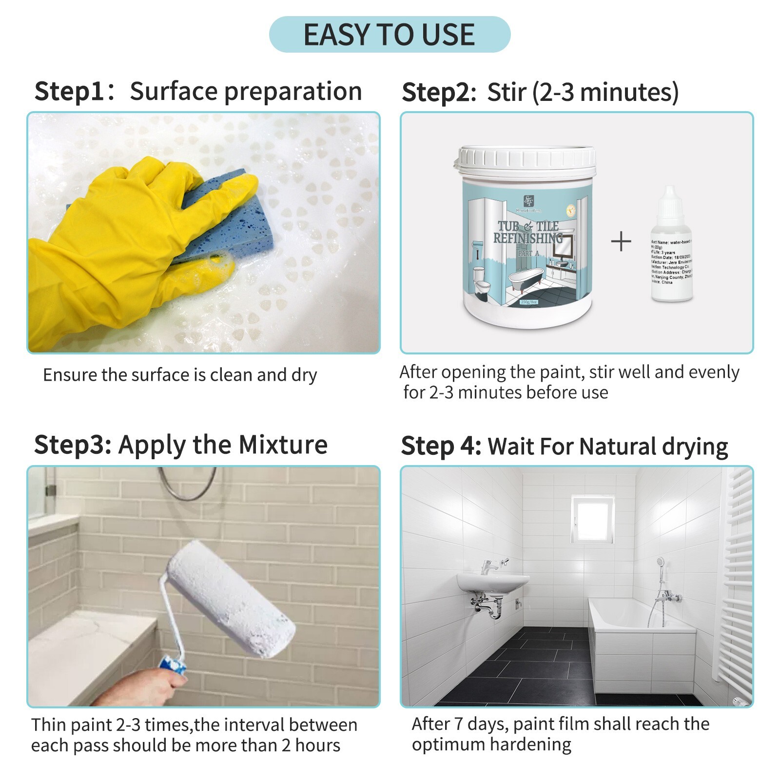 32Oz Black tub and tile Paint Refinishing Kit Bathtub Bathroom wall Paint Low Od