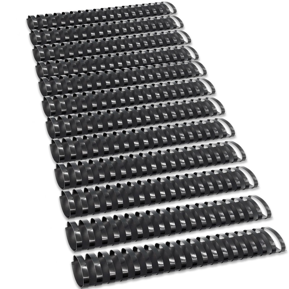 12 Pack Plastic Binding Comb Spines 1-1/2 Inch Diameter 19 Ring Black Letter