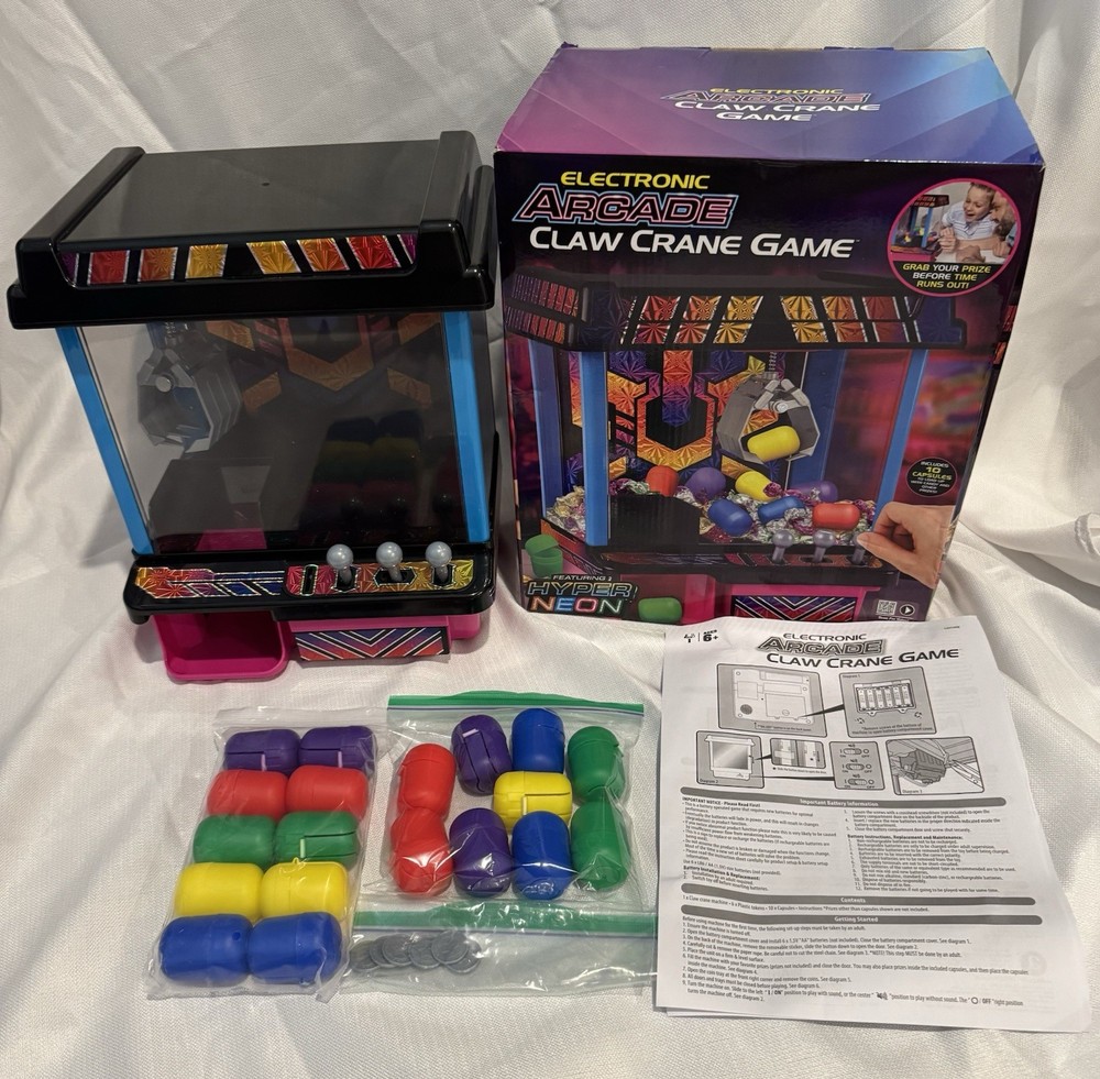 Electronic Arcade Claw Crane Game 19 Plastic Capsules & 6 Tokens