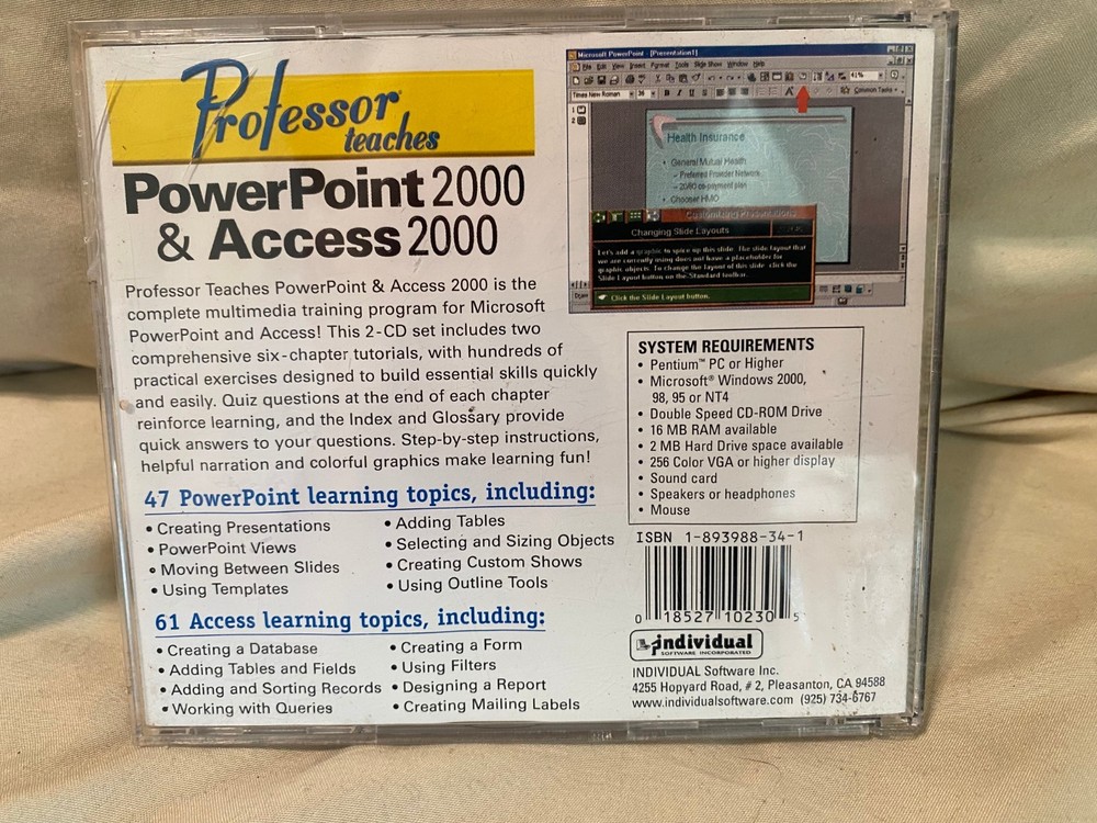 Professor Teaches Windows Word Excel PowerPoint Front Page 2000 Training CDs Set