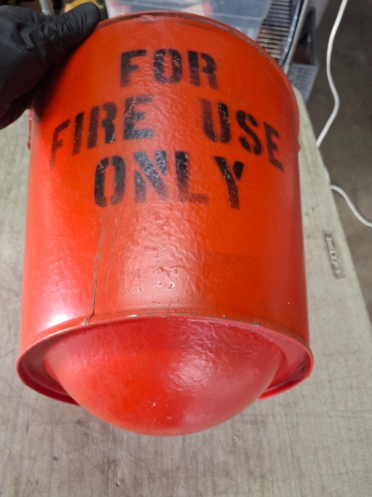 Vintage Wheeling Galvanized Fire Fireman Firefighter Bucket w/ Round Bottom