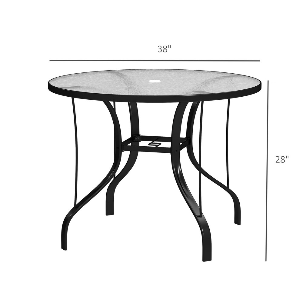 Black 38" Round Dining Table: Tempered Glass, Rust-Proof Frame, 110lb Cap