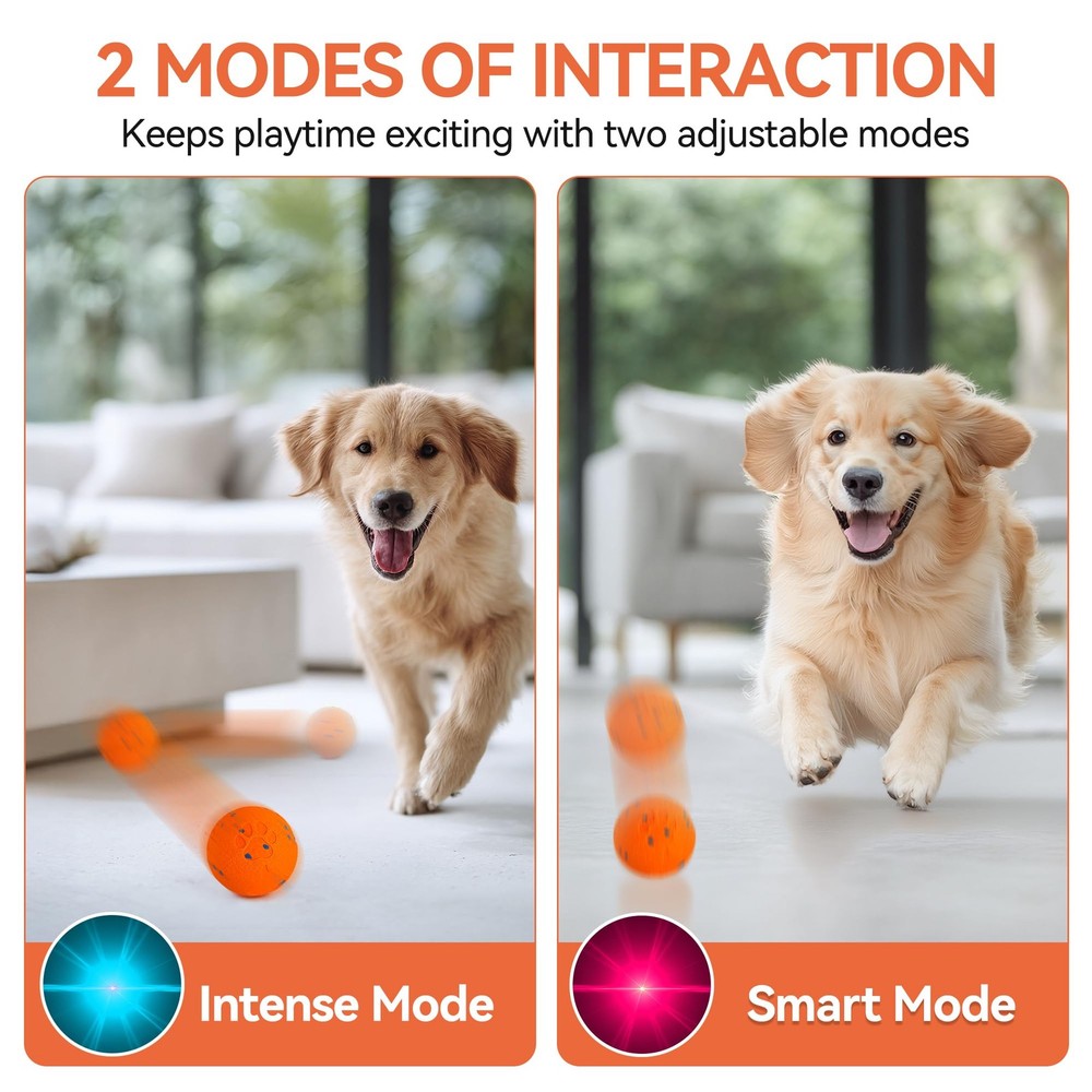 Interactive Dog Toy, Smart Moving Ball with 2 Play Modes, E-TPU Material, USB...