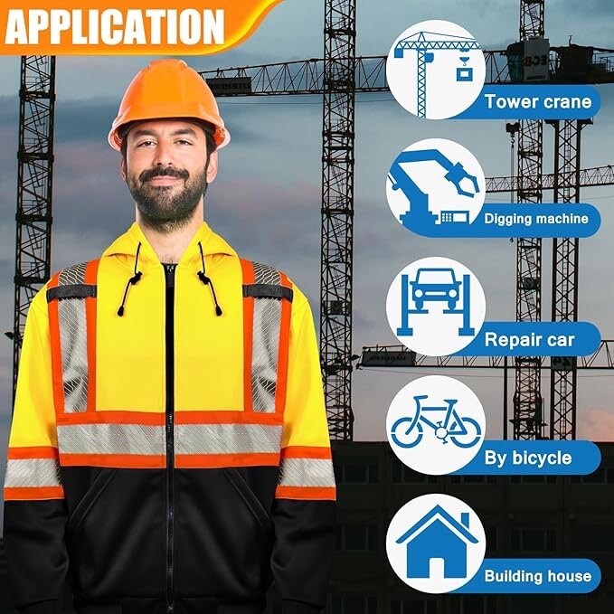 High Visibility Safety Sweatshirt ANSI Class 3 Reflective Stripes