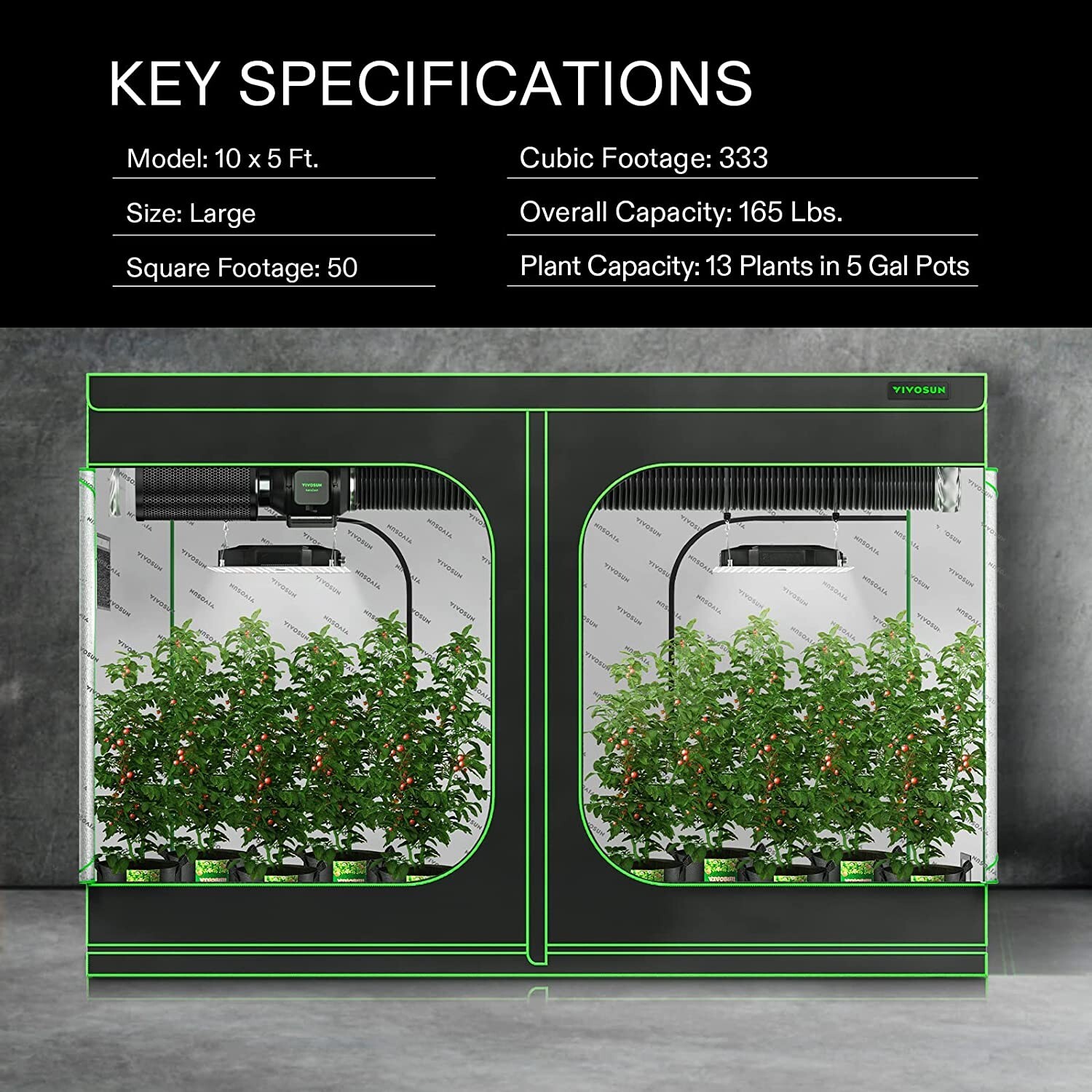 VIVOSUN Indoor Grow Tent 10'x5' Non toxic Mylar Room Reflective 120"x60"x80"