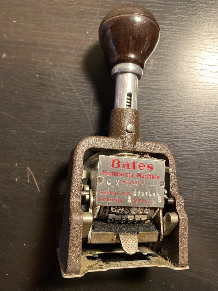 Vintage Bates Numbering Machine 6 Wheel Style E Repeat Consecutive Duplicate