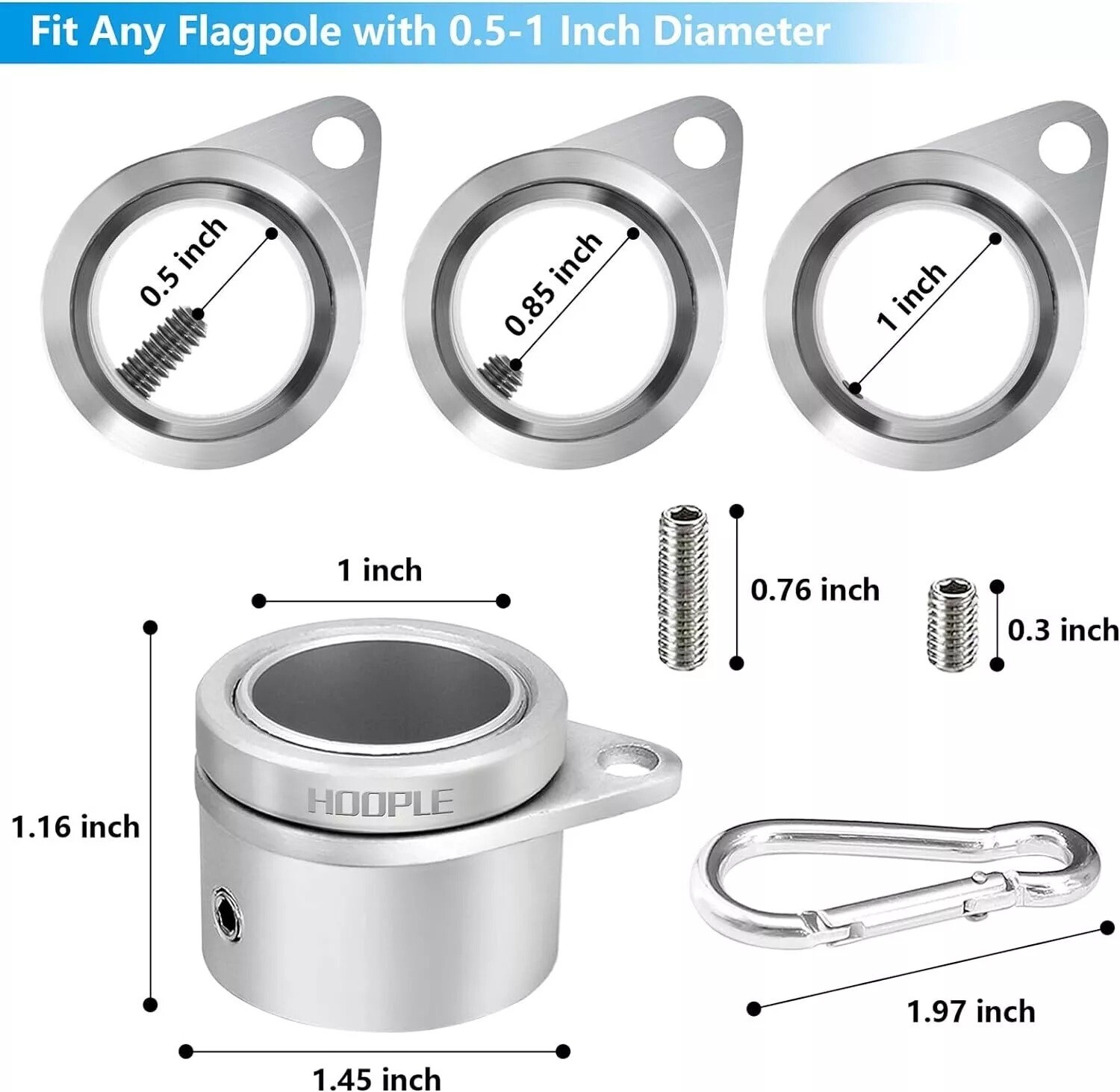 2pcs Flag Pole Ring 360° Rotating Aluminum Alloy for 0.75-1 In Pole Tangle Free