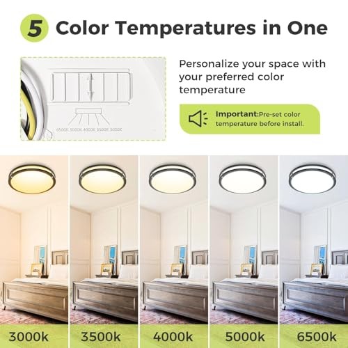 2 Pack Flush Mount Ceiling Light Fixture, Dimmable & 5CCT 13inch-2Packs Black