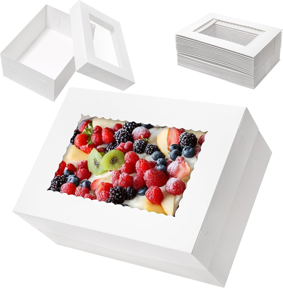 10 Pcs 14X10X6 Cake Boxes Window Rectangle Quarter Sheet Bakery Boxes Pastry Pie