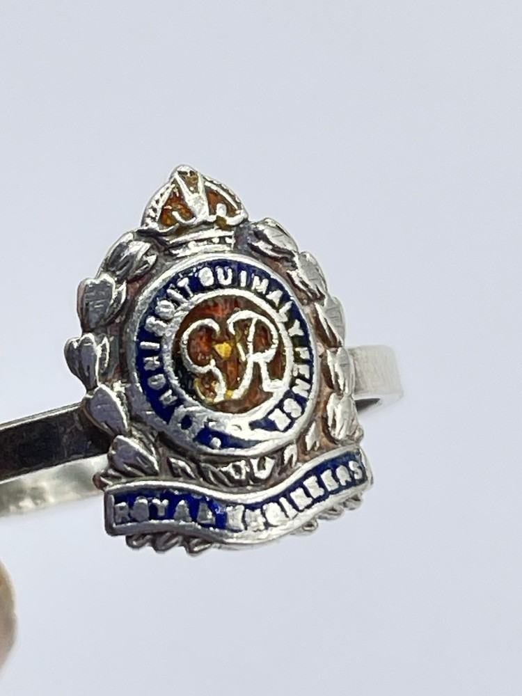 WW2 British Sterling Silver & Enamel Royal Engineers Sweetheart Ring Size M