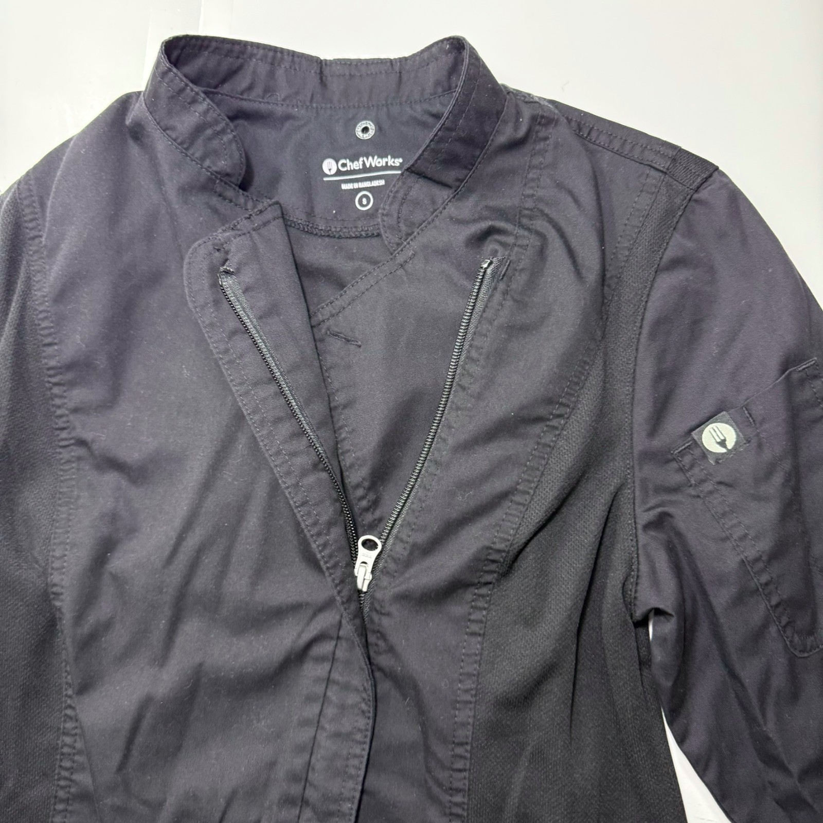 Chef Works Men's Full Zip Chef's Light Jacket Black Small S Vented Cook Workwear