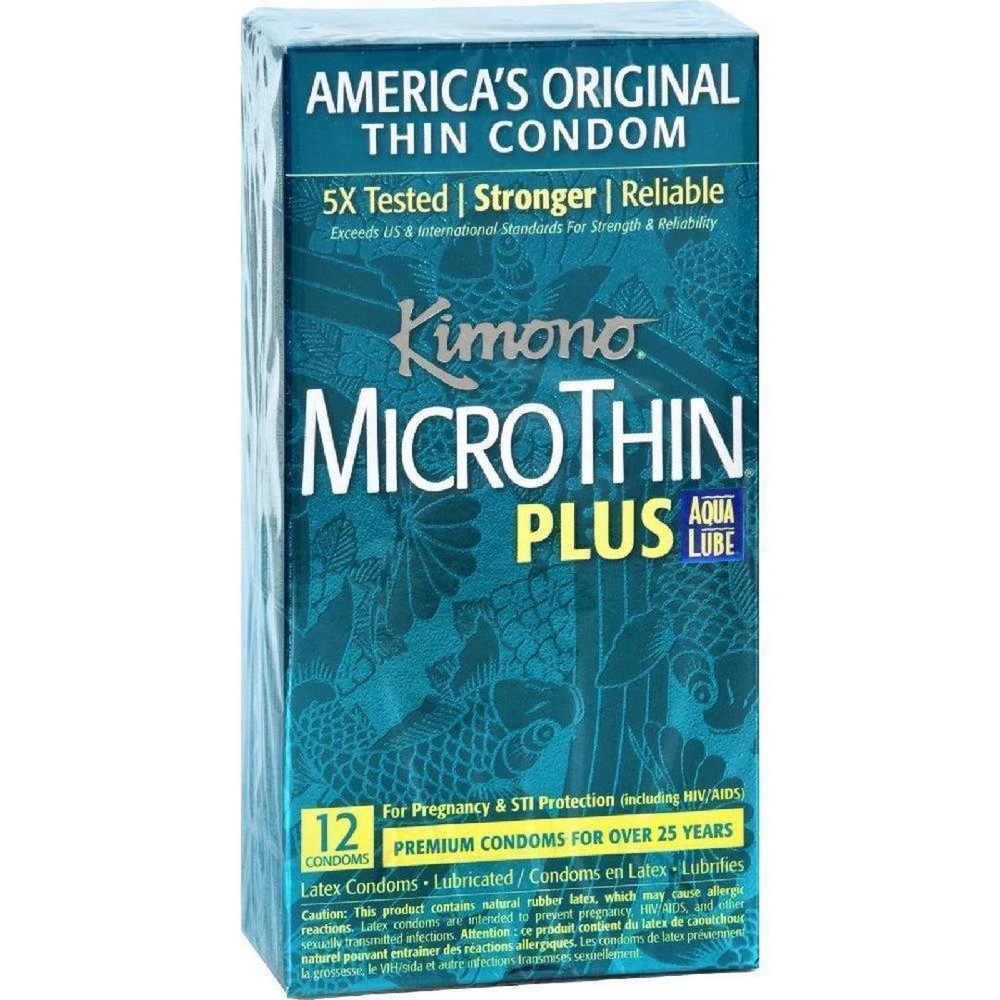 Kimono Microthin Plus Aqua Lube Condoms | 12-Pack