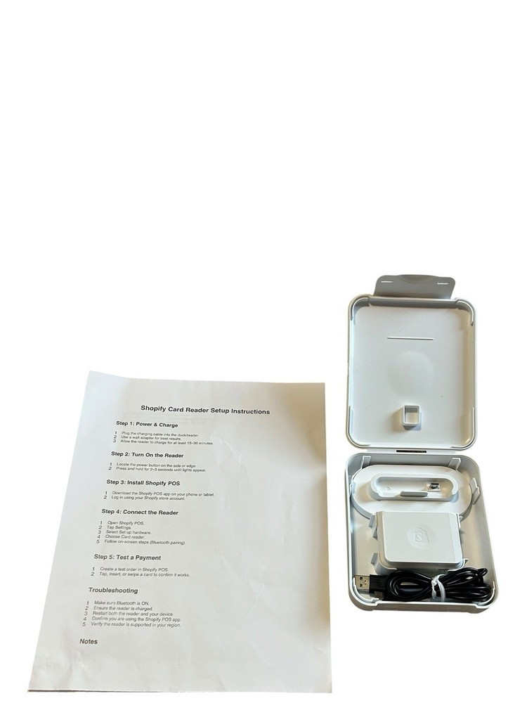 Shopify Chip & Swipe Card Reader POS Tested Powers On w/ Cord Case