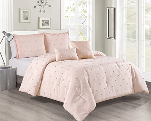 5 Piece Clip Comforter Set Size, Solid Color, Soft Bedding Set, King Blush