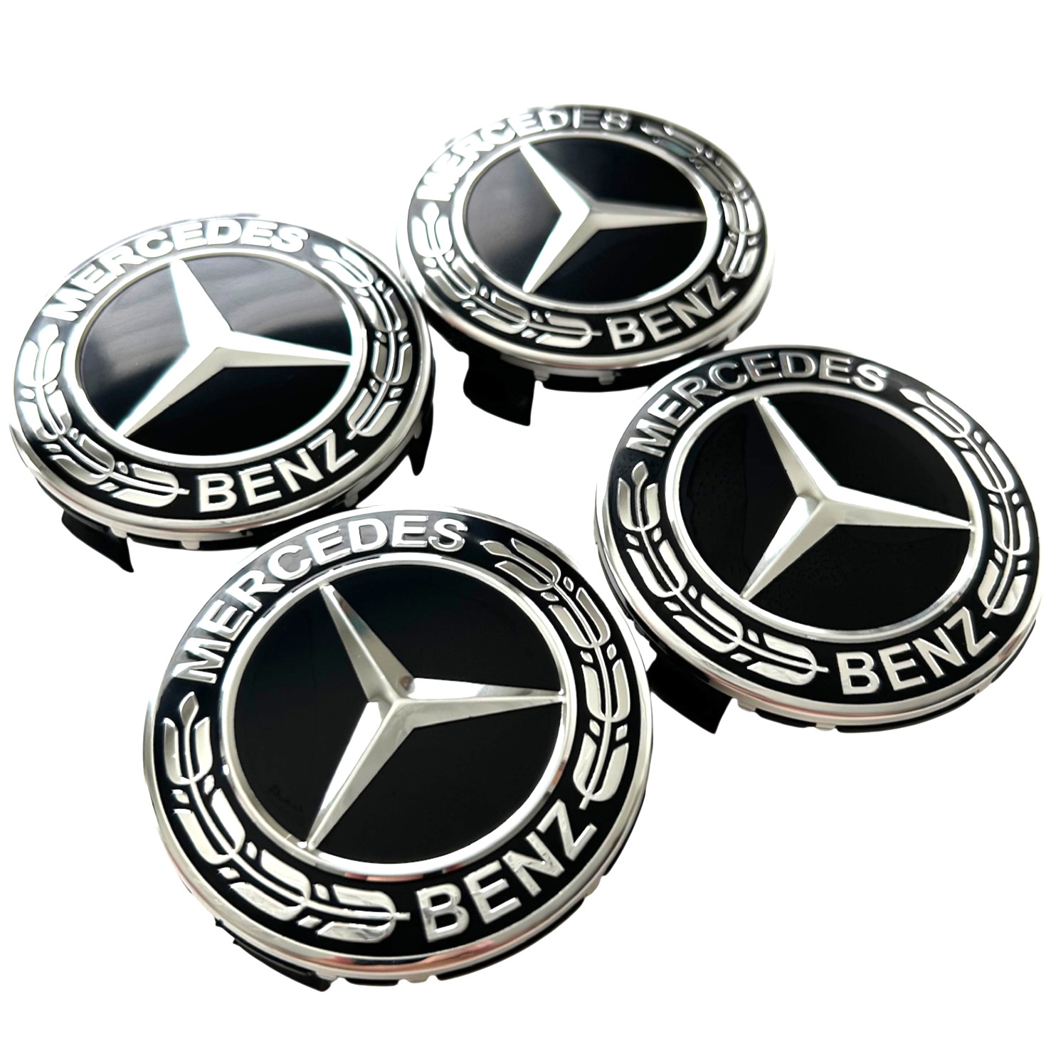 4x Black Center Chrome Star Wheel Center Caps Hub Cover 3 ich nLogo for Mercedes