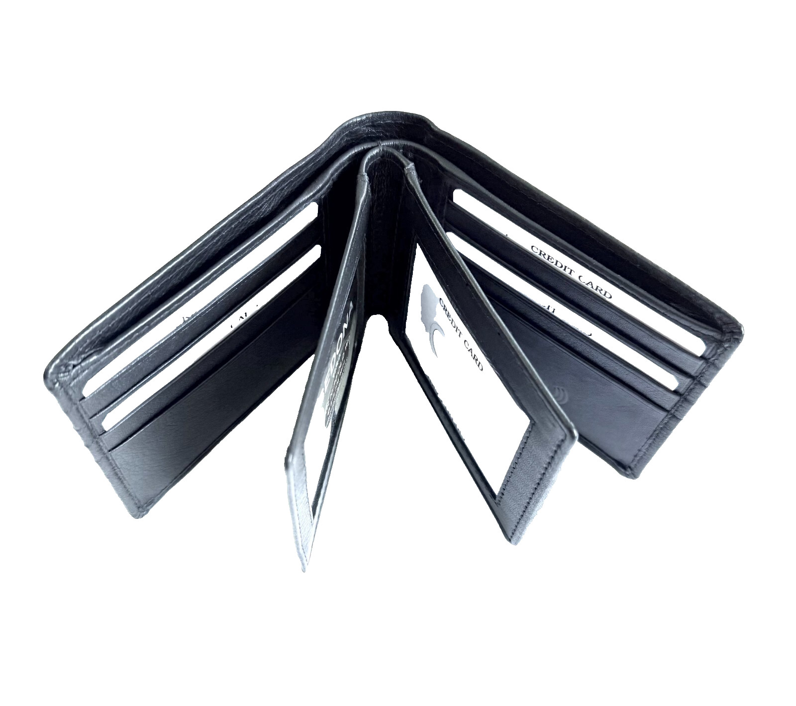 SEDONA® RFID BIFOLD LEATHER WALLET WITH 2 CENTER FLAPS, 3 WINDOWS