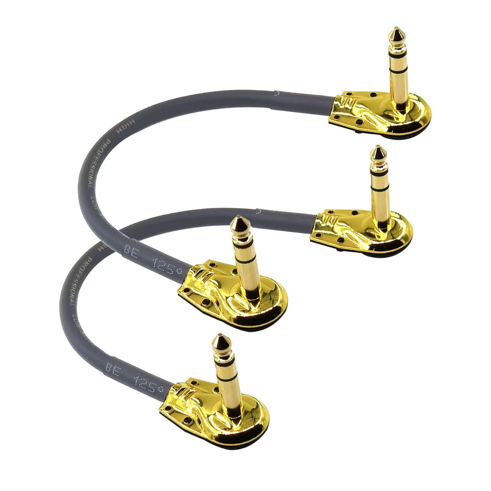 1/4 Inch Right Angle TRS Stereo Dual Channel Guitar Flat Patch Cable Low Profile