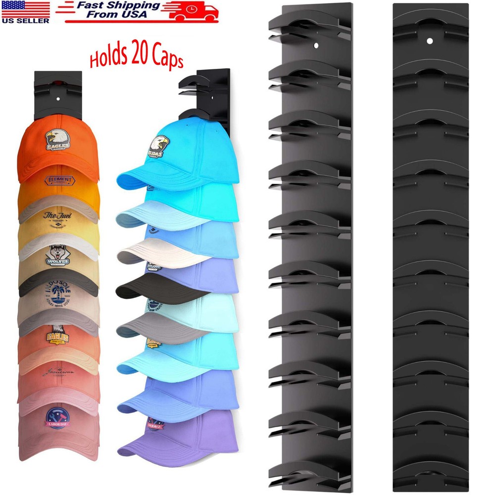 2 Pack Hat Organizer Wall Mount, Holds 20 Baseball Caps, 2 Hanging Methods