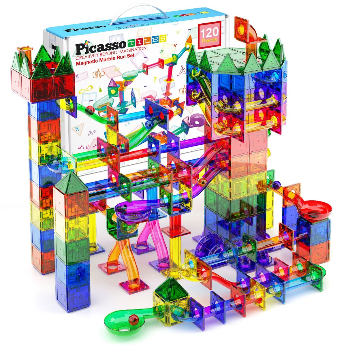Picasso Tiles 120pc Magnetic Tile Marble Run Set STEM Building Blocks Kids Toy
