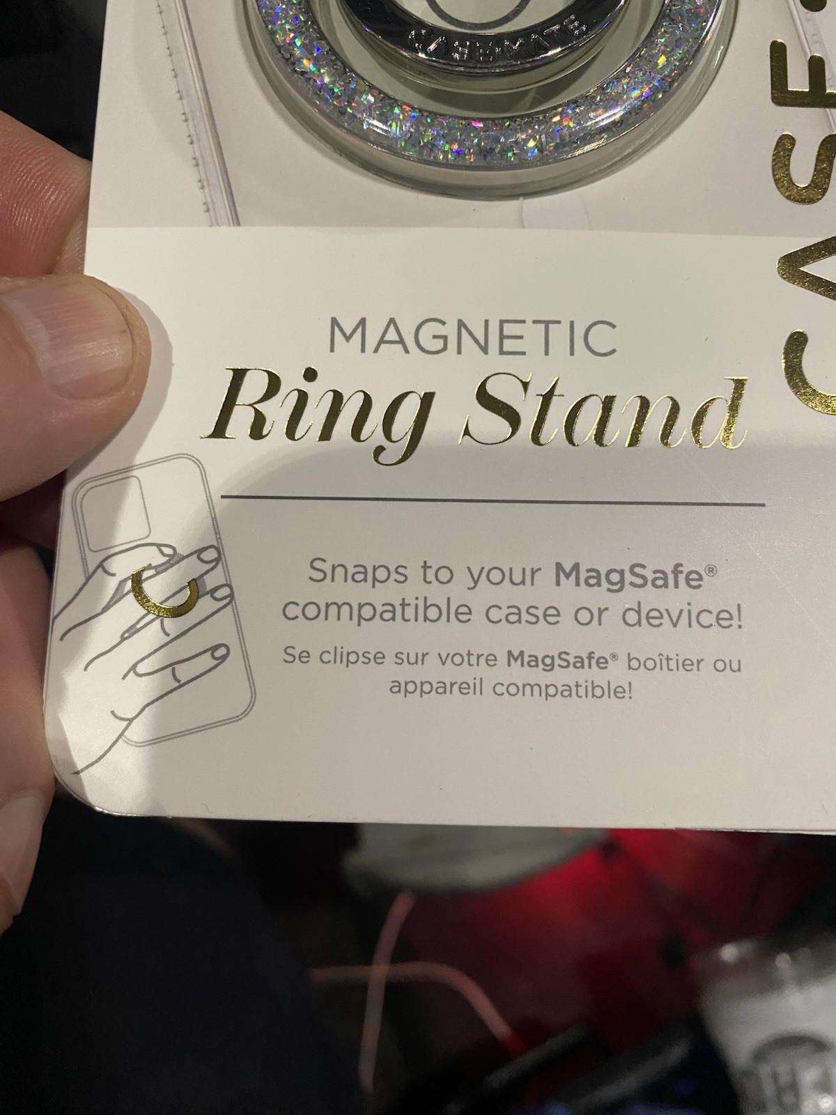 Case-Mate Magnetic Phone Grip Ring Stand Sparkle Diamond Bling New In Box