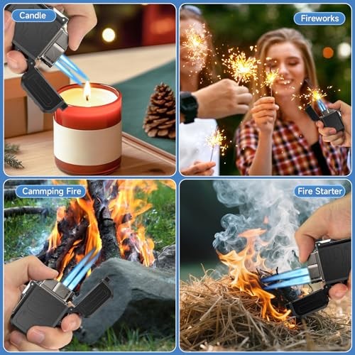 TOPAKY Torch Lighter, Waterproof Windproof Dual Flame Butane Lighter,