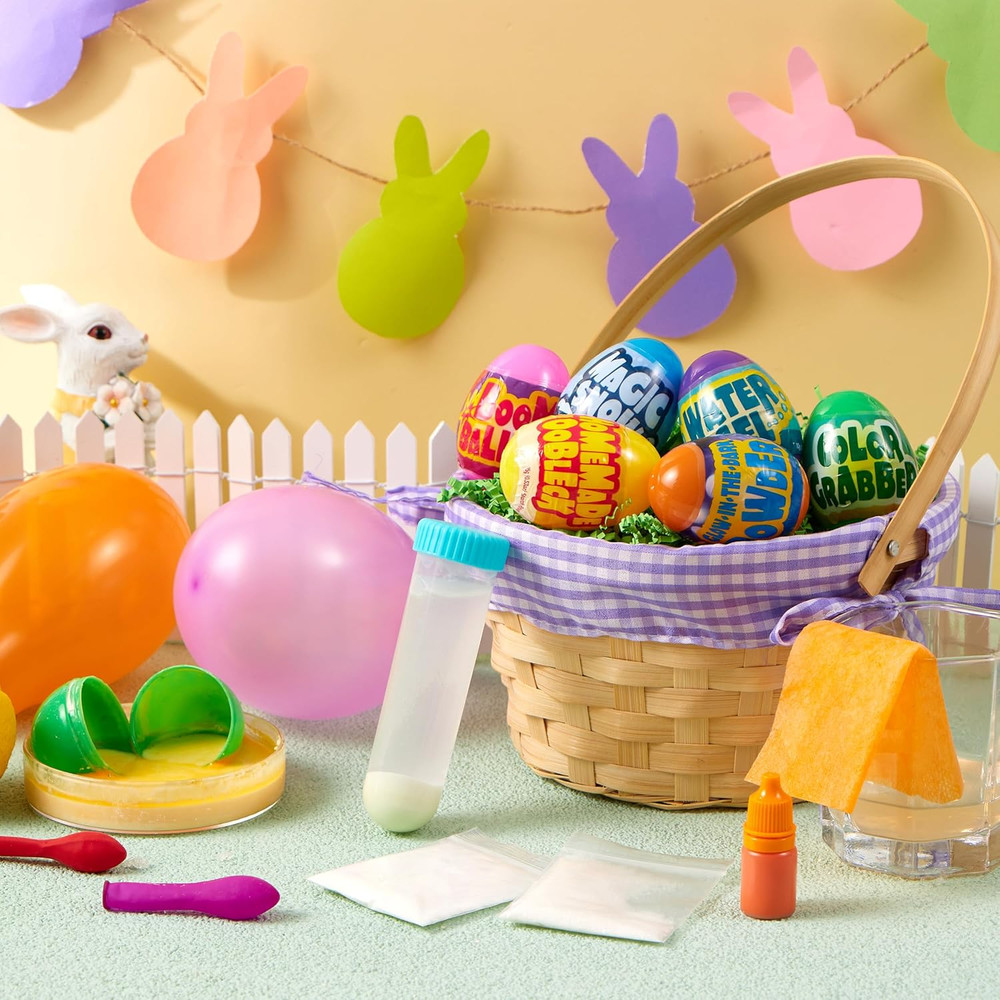6Pcs Prefilled Easter Eggs with Toys, Plastic Eggs with Science Experiment, Bask