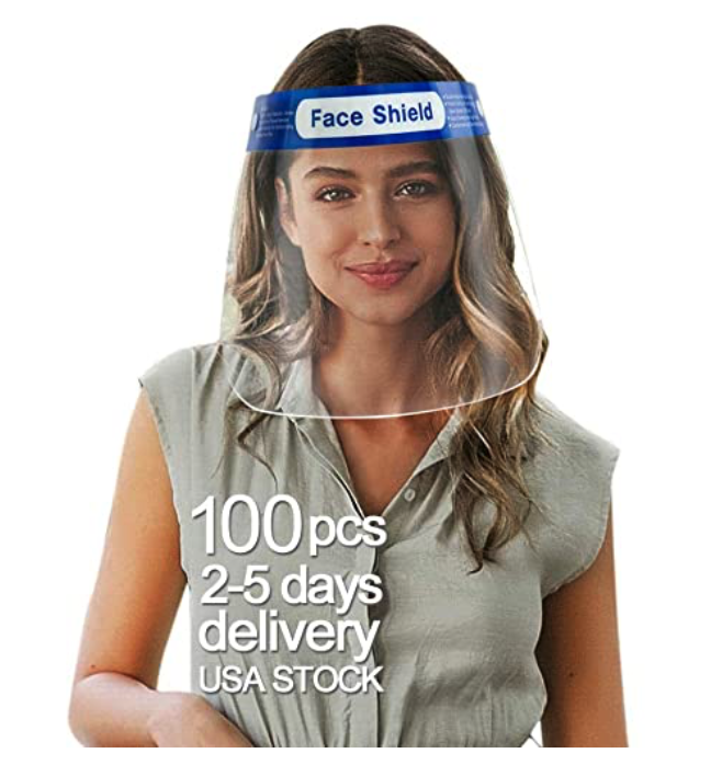 100 Pack Reusable Face Shield Adjustable, Elastic Headband Anti Dust Cover