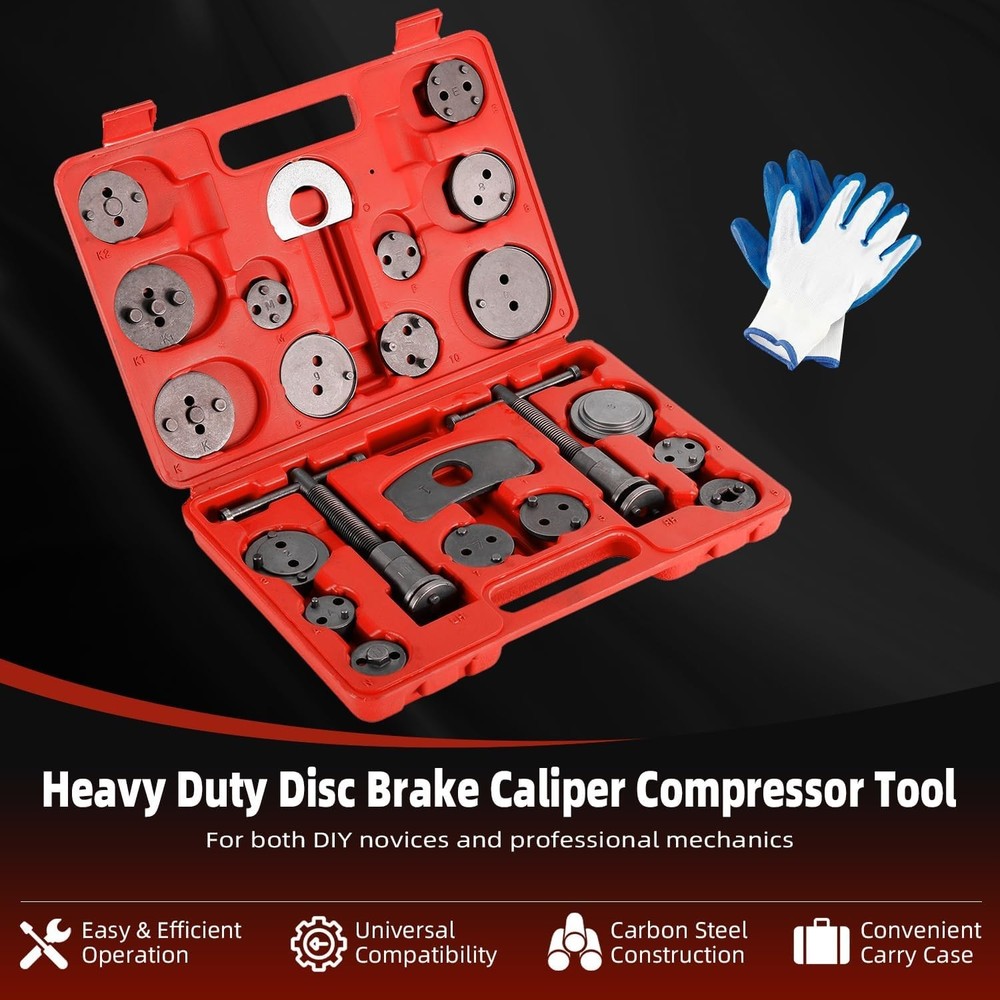 Professional 24Pc Brake Caliper Compressor Set with Safe Storage Case & Adapters