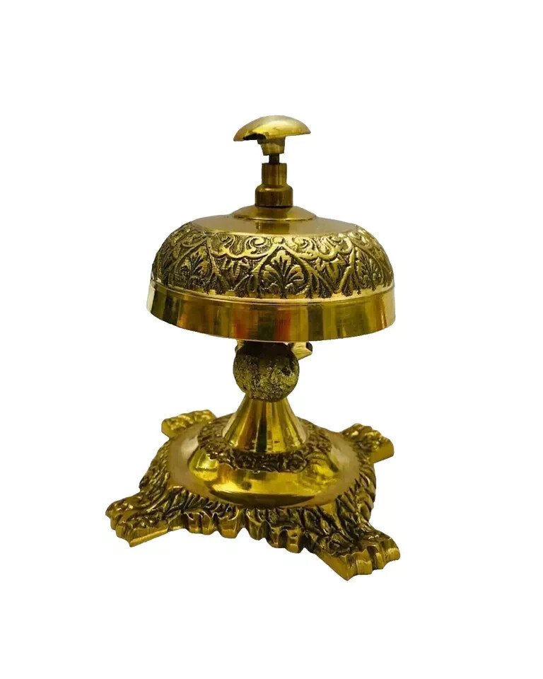 Table Desk Bell Antique Vintage Brass Hotel Service Ornate Reception Counter