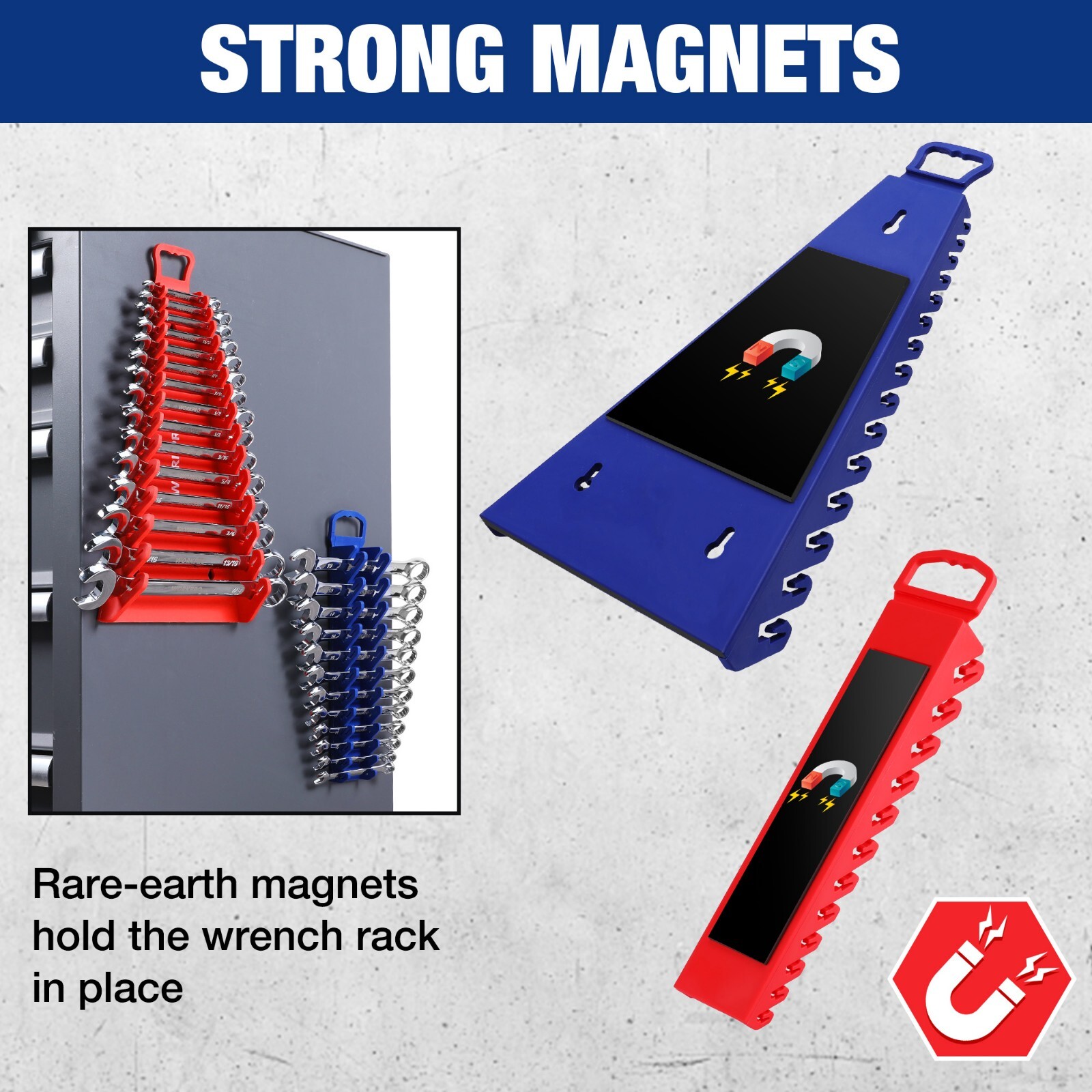 WORKPRO 4-PACK Magnetic Wrench Organizer 15-Slot 12-Slot Gripper Wrench Holder