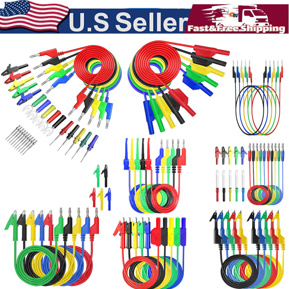 3.3FT 4mm Stackable Banana Plug Test Lead Kit & Alligator Clip & Back Probe NEW