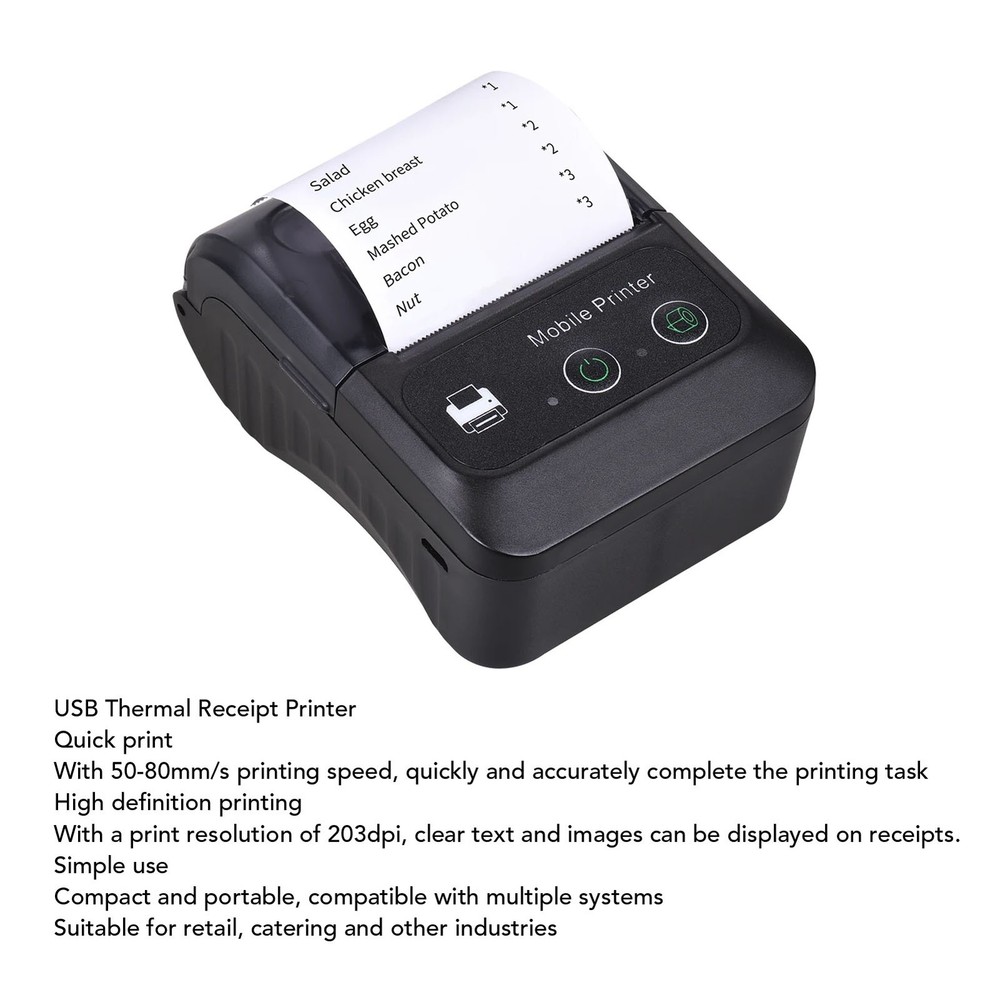 USB Ticket Printer Portable Thermal Receipt Printer QR Code Support 50 To 80mm⭐