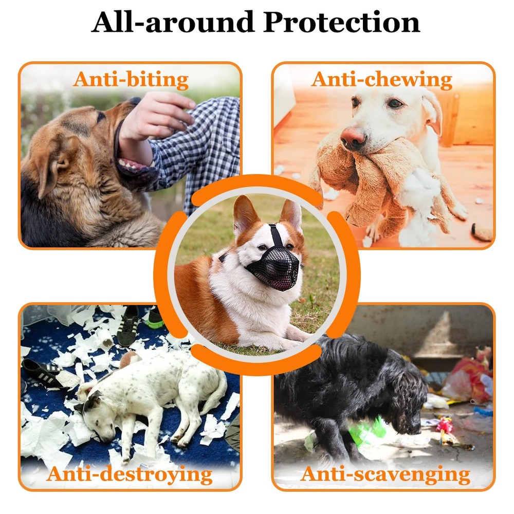 Medium Grey Soft Mesh Dog Muzzle for Biting Chewing Allows Panting Drinking