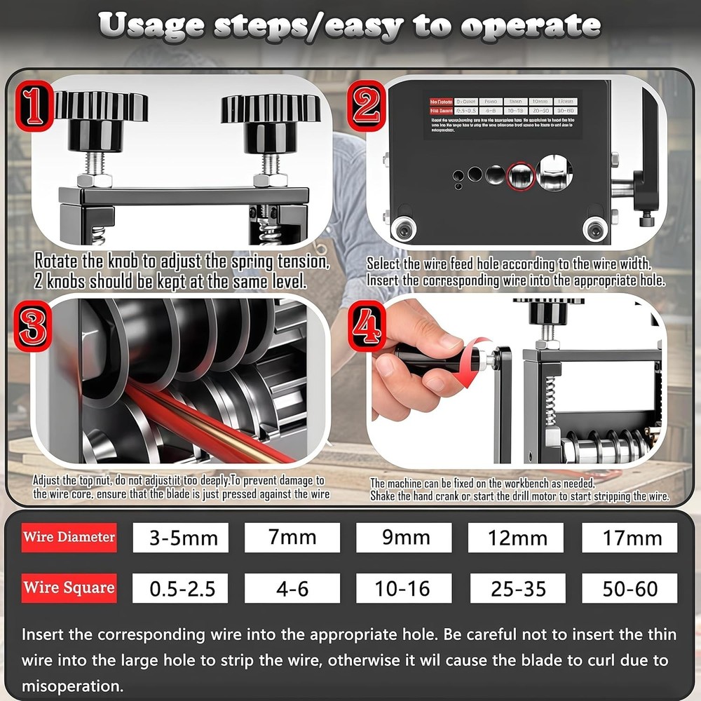 Manual Wire Stripper Machine,Drill Powered Hand Crank Wire Stripper Tool With...