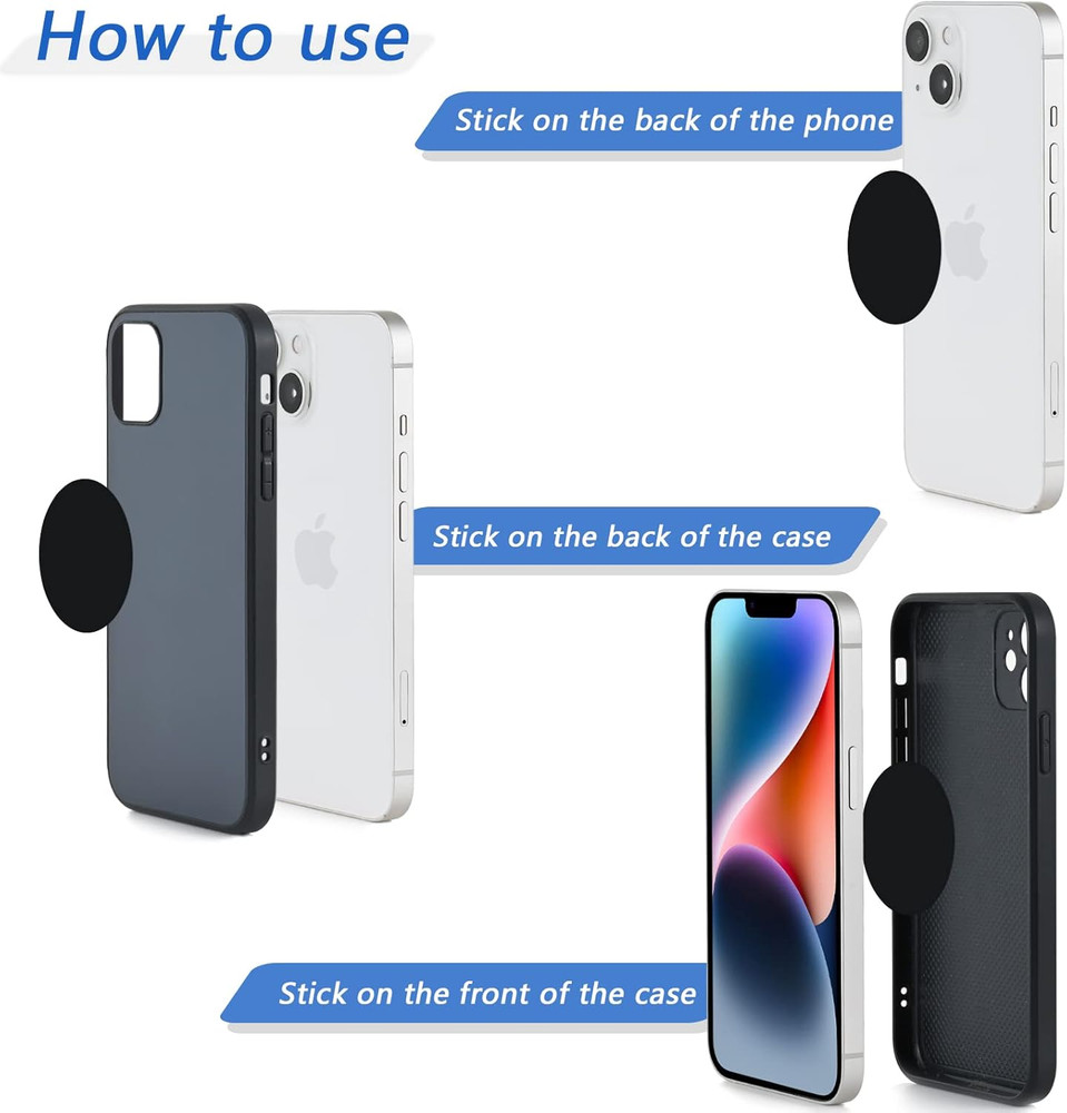 Phone Magnets - Universal Metal Plates, 2 Rectangular and 2 round with Adhesive,