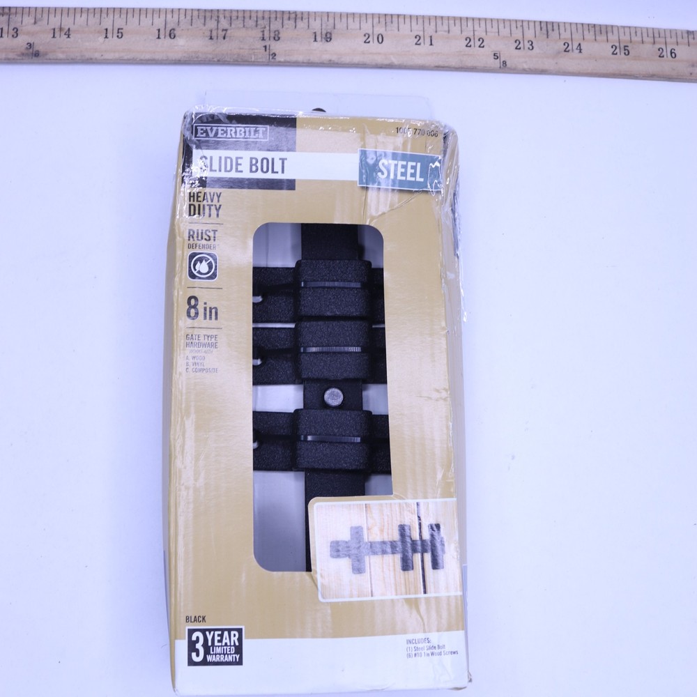 Everbilt 8 in. Black Heavy-Duty Slide Bolt with Rust Defender