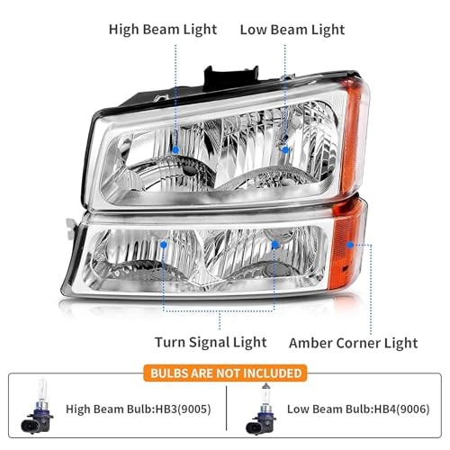Headlights Tail Lights Assembly Combo Chrome Amber Side Headlight w/Taillight