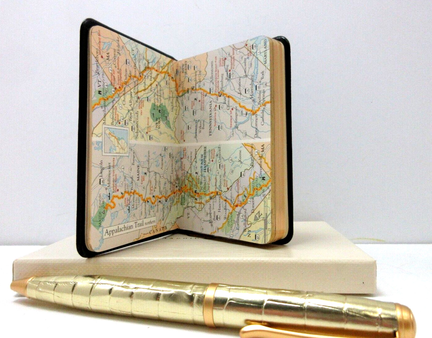 APPALACHIAN TRAIL 3x4" MIN Guide Leather Cover Notebook w Maps Info 160 Pgs NAVY