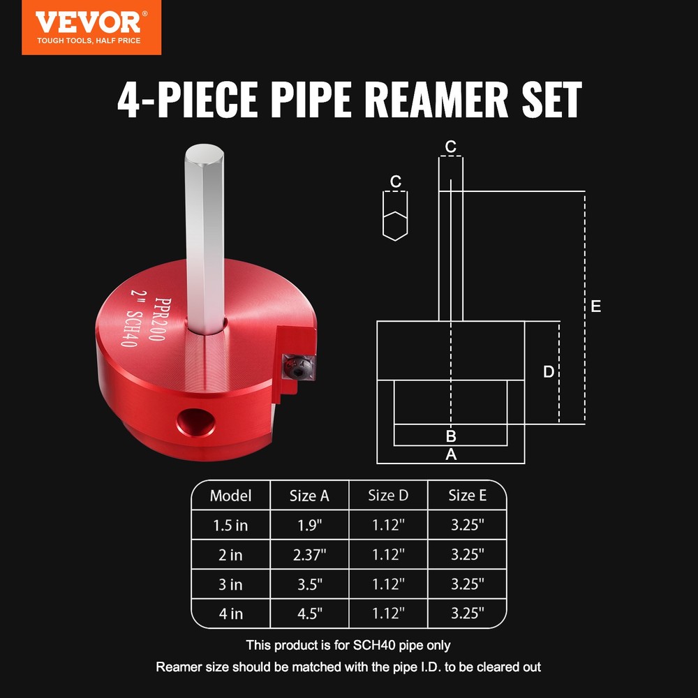 VEVOR 4Pcs PVC Pipe Reamer Kit, Plastic Pipe Fitting Socket Saver Tool Kit